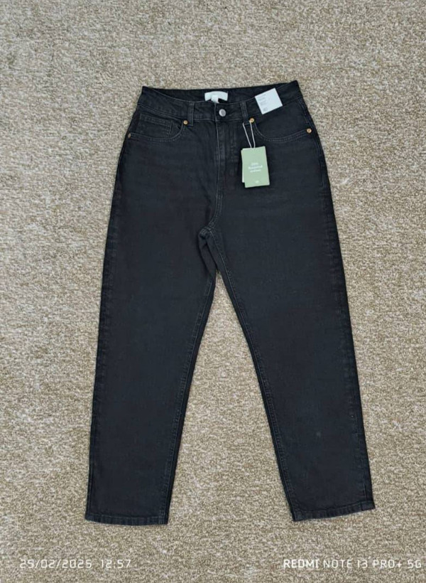 شلوار جین اورجینال زنانه مامفیت H&M Original – مدل Mom Fit Premium – رنگ ذغالی / سایز ایرانی 34 تا 46/ و قد 90