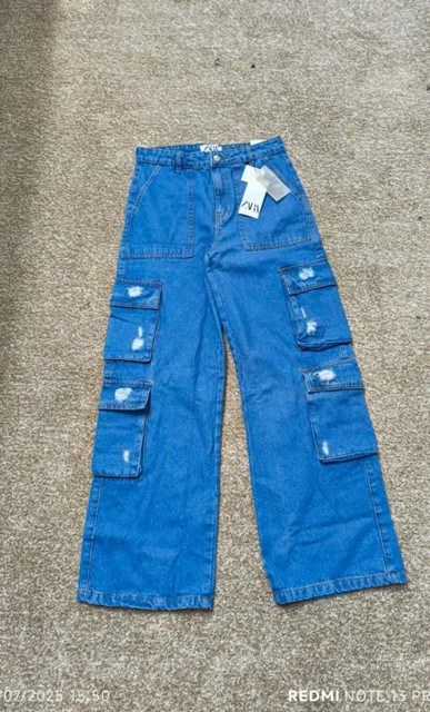 شلوار جین کارگو هشت جیب زنانه Zara اصل، Zara Cargo Jeans 8 Pockets، چهار رنگ آبی آسمانی آبی روشن آبی متوسط ذغالی مشکی، / سایز 36 تا 44 ایرانی/ و قد 108 تا 110