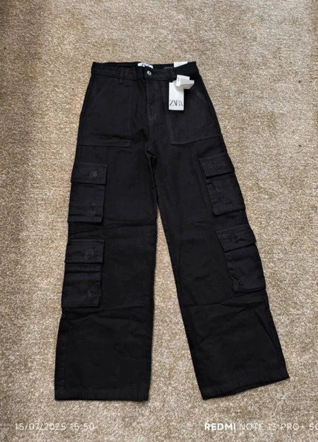 شلوار جین کارگو هشت جیب زنانه Zara اصل، Zara Cargo Jeans 8 Pockets، چهار رنگ آبی آسمانی آبی روشن آبی متوسط ذغالی مشکی، / سایز 36 تا 44 ایرانی/ و قد 108 تا 110