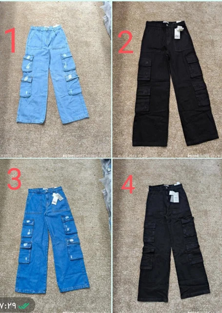 شلوار جین کارگو هشت جیب زنانه Zara اصل، Zara Cargo Jeans 8 Pockets، چهار رنگ آبی آسمانی آبی روشن آبی متوسط ذغالی مشکی، / سایز 36 تا 44 ایرانی/ و قد 108 تا 110