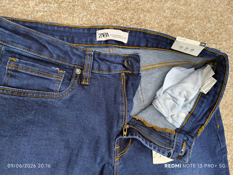 شلوار جین مردانه زارا (ZARA) مدل اسلیم فیت – کیفیت اورجینال و تنخور عالی با سایز کمر 40 تا 46 و قد 108
